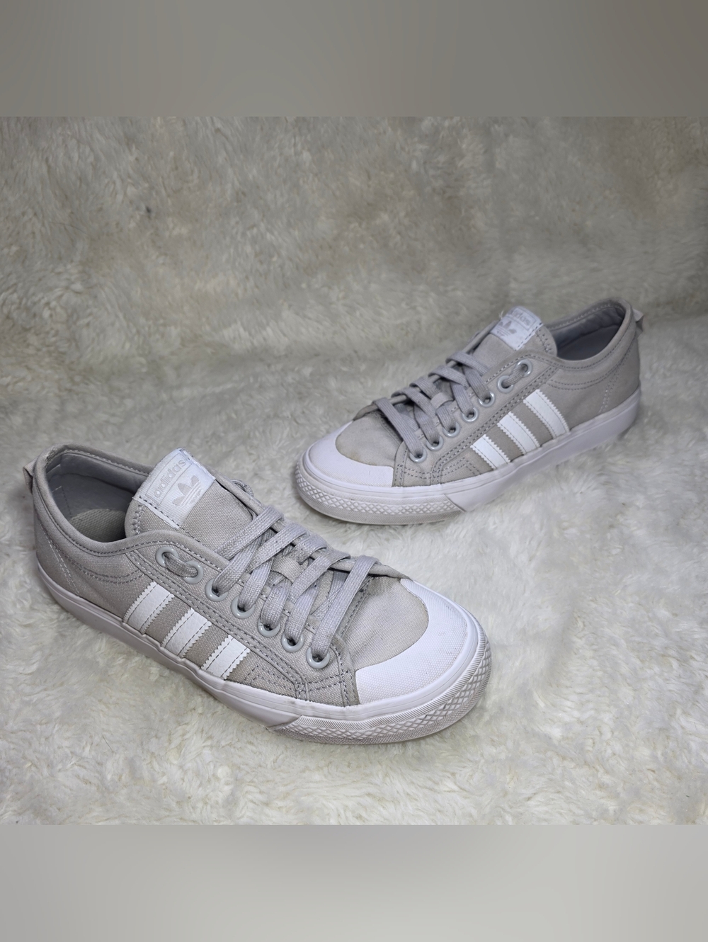 Adidas Nizza Low Grey Two White Canvas Casual Skate Sneakers Mens 7 Womens 8.5